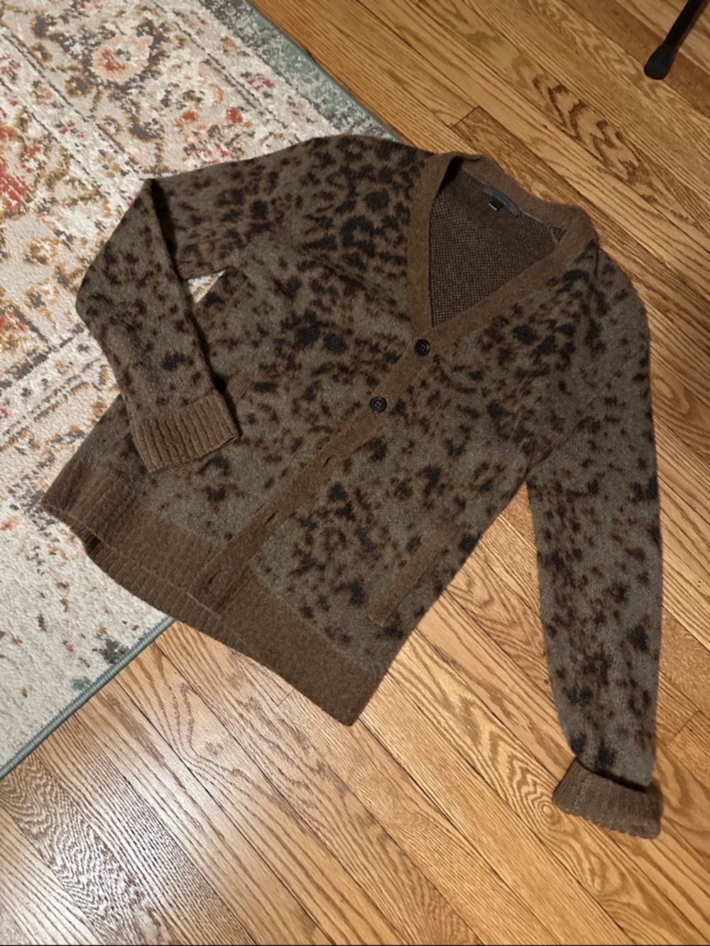 John Varvatos Brown Leopard-Print Button Cardigan
